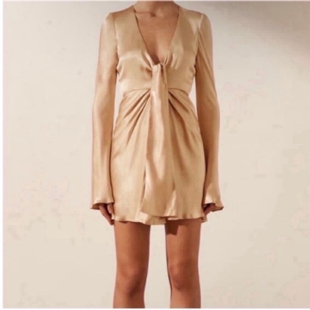 Shona Joy Cream Ruched Bell Sleeve Babydoll Dress